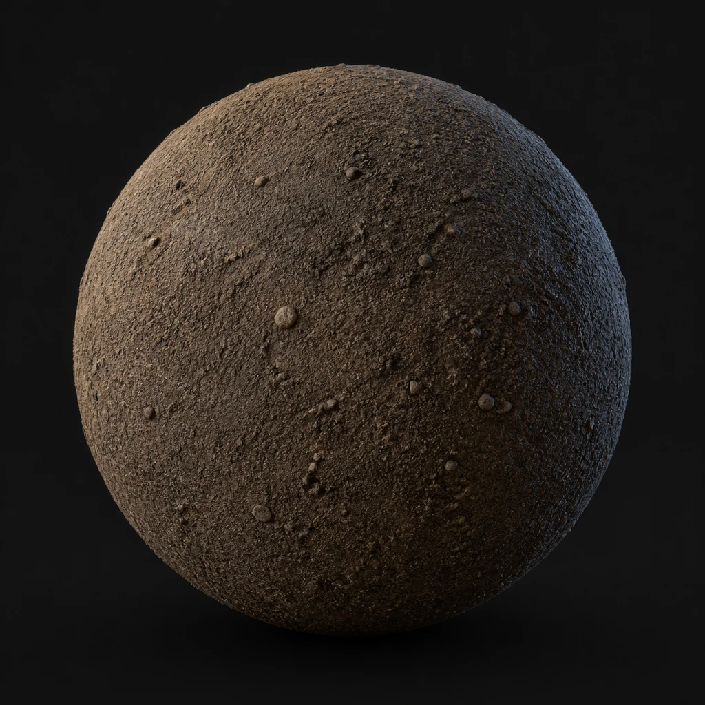 Photorealistic Dirt terrain material sphere.